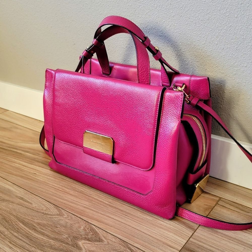 Stuart Weitzman Eastside Structured Satchel Crossbody Tote Magenta Fuchsia Pink